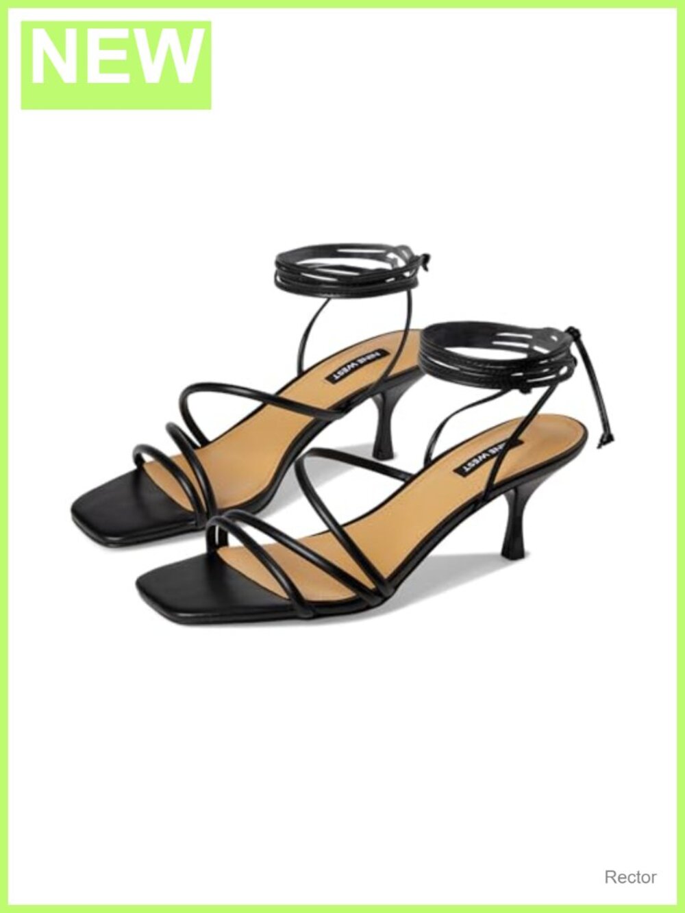 Nine West Hendy Strappy Heeled Sandals Square Toe Ankle Tie Kitten Heel Faux